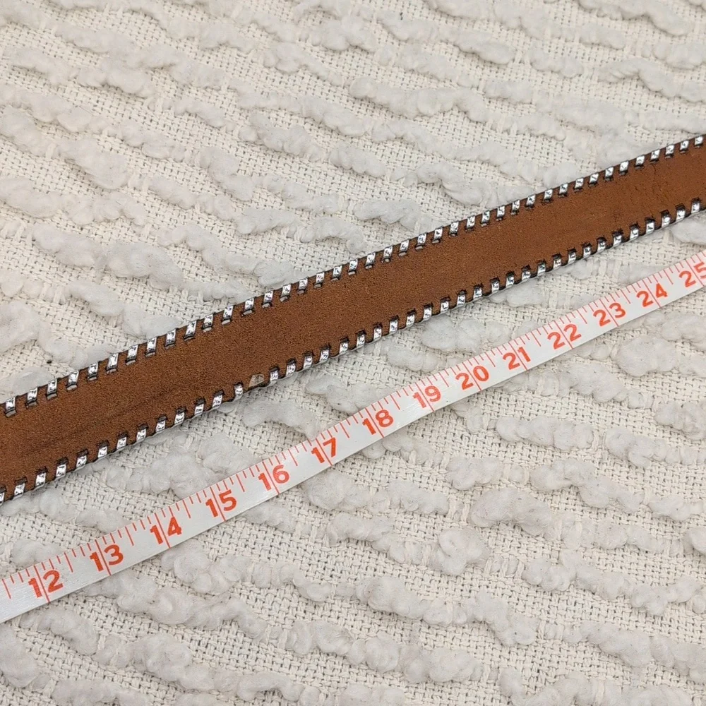 Vintage Western Black Leather Buckstitch Silver Longhorn Embossed Tooled Belt